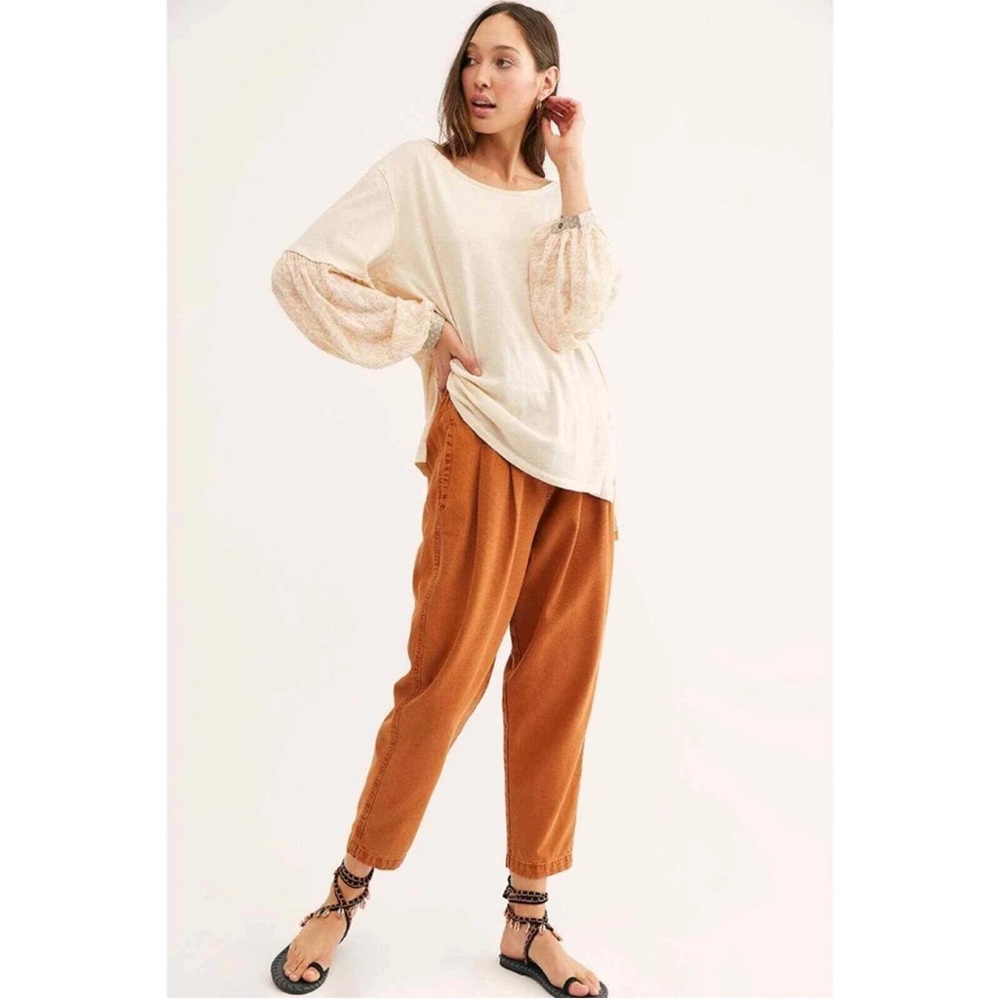 Free People Jade Printed Sleeve Cream Pocket Elegant Women's Top S M L - Picture 4 of 12